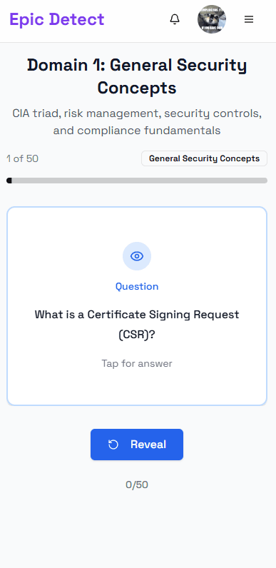 Security+ Flashcards Mobile App - Gamified spaced repetition system